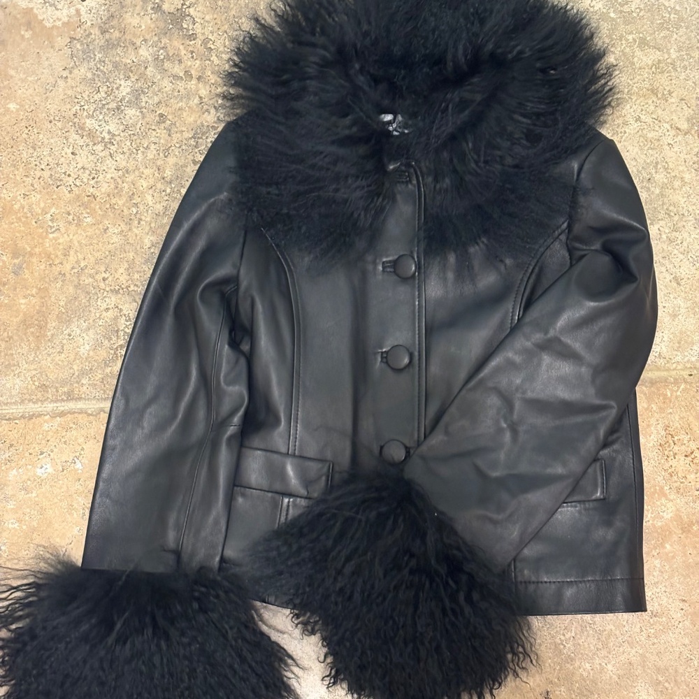 Saks Potts Foxy Leather Jacket with Shearling Collar & Cuffs – Black– Size 1 - Picture 3 of 6